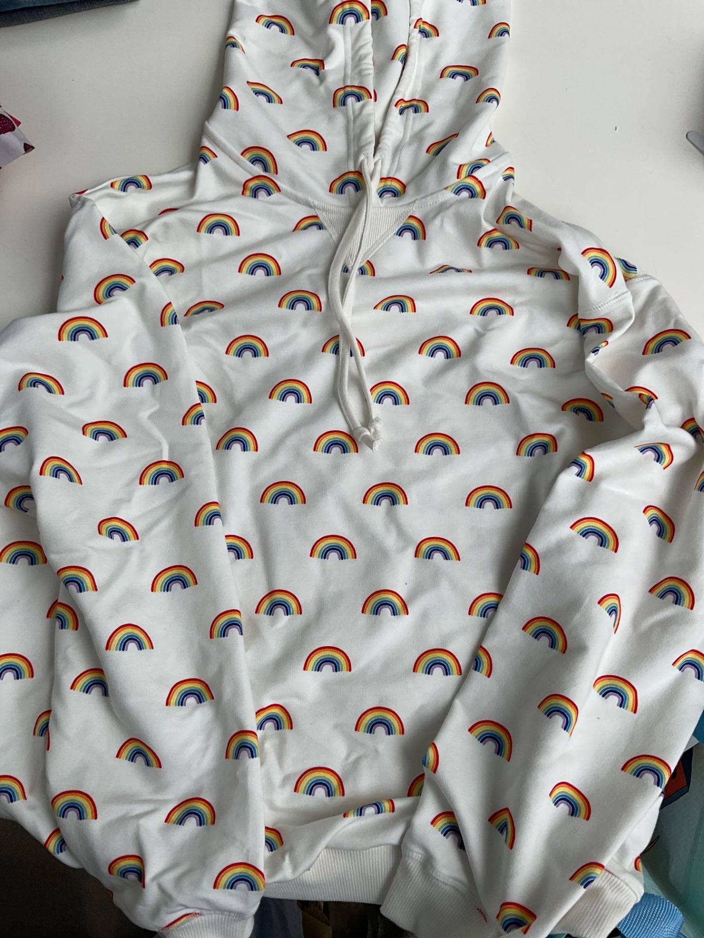 Calida Hoodie mit Kapuze XS Weiß mit Regenbogenmuster
