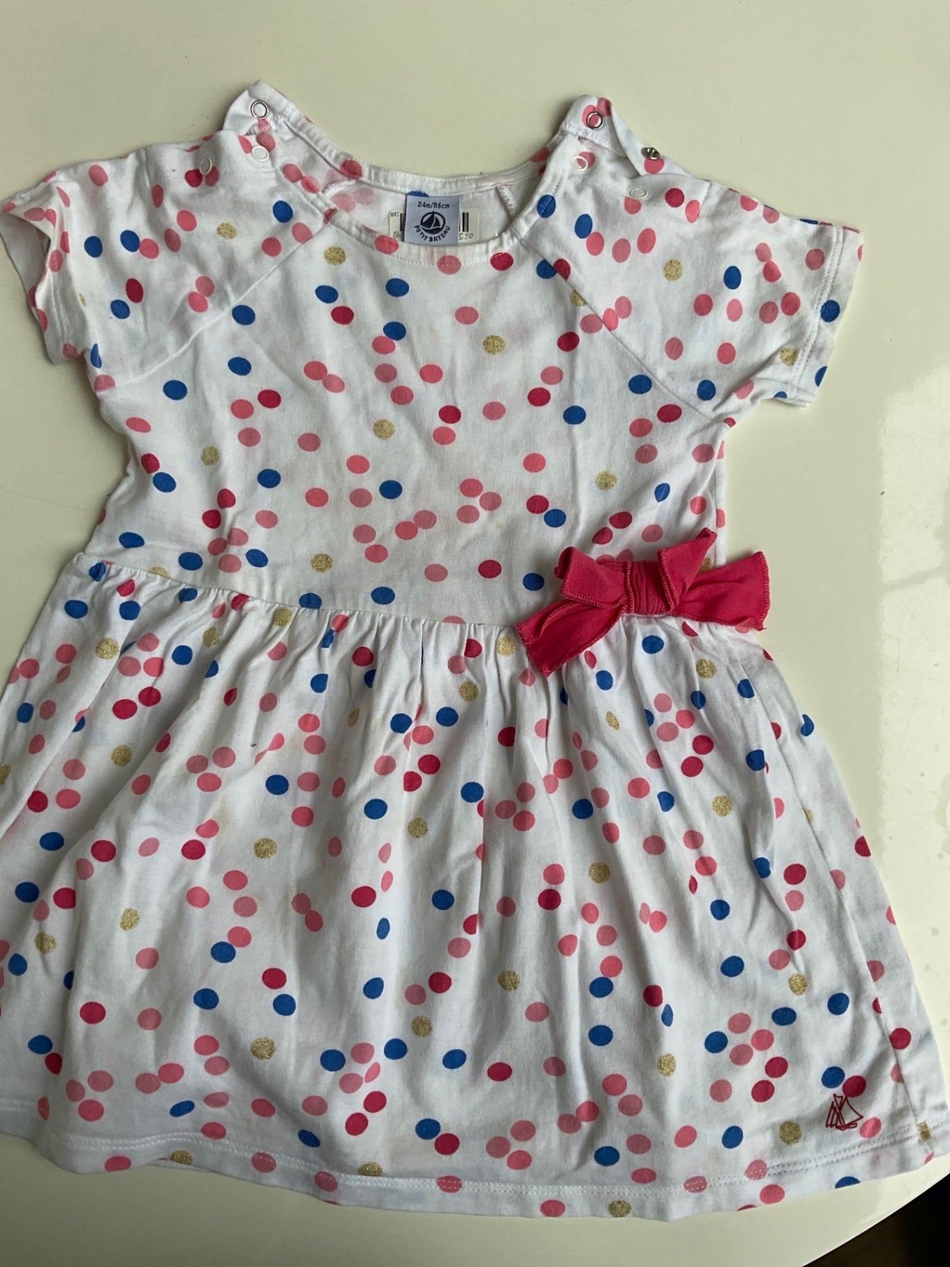 PETIT BATEAU  Kleid *Flecken Vorderseite  86 Weiß mit bunten Punkten