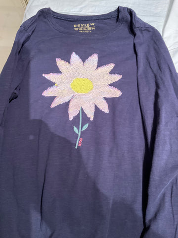 Review Langarm Shirt 128 Dunkelblau mit Glitzerblume