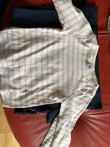 PETIT BATEAU  Langarmshirt 128 Weiß und Rosa gestreift