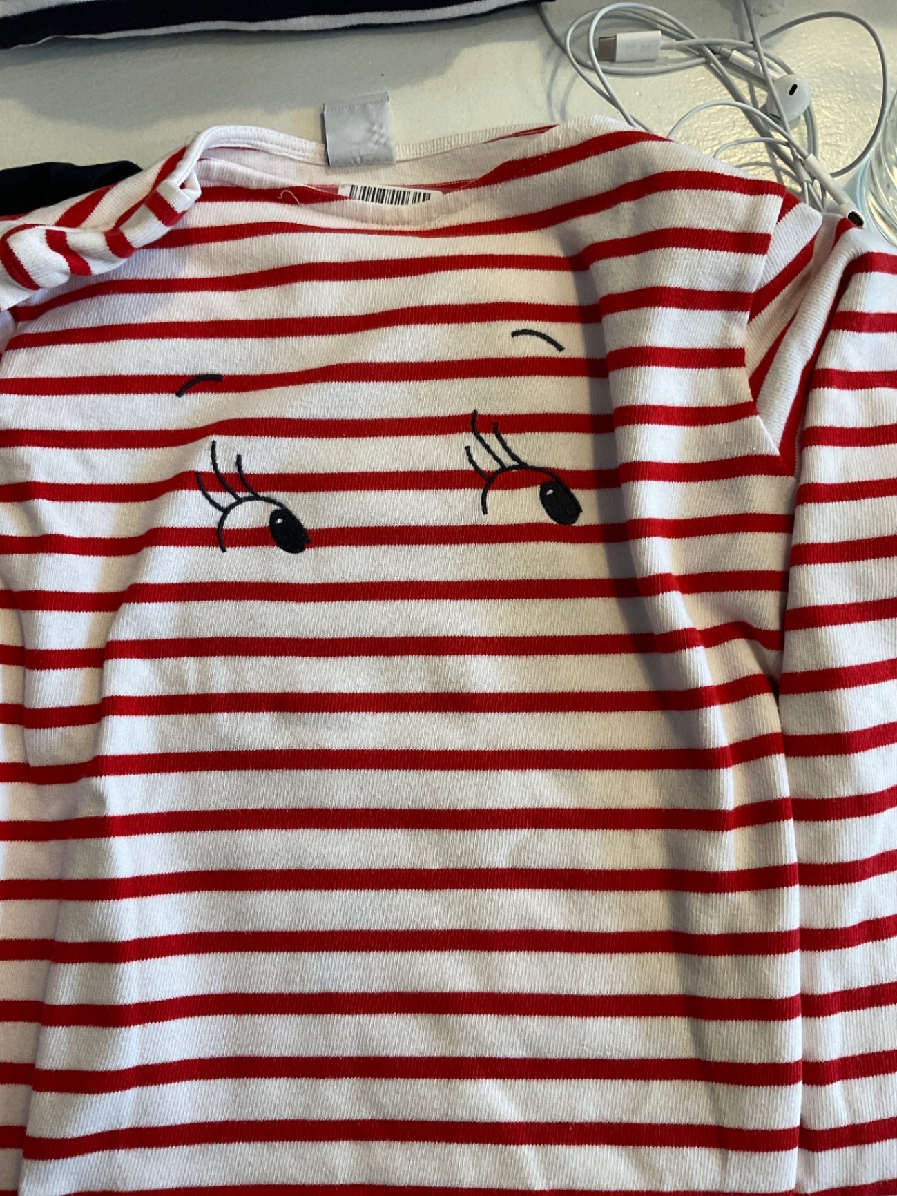 PETIT BATEAU  Langarm Shirt 152 Weiß und Rot