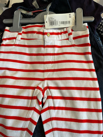 Petit Bateau Hose 86 Weiß und Rot gestreift