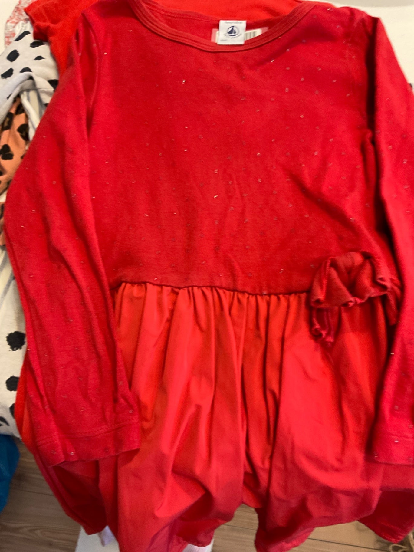 PETIT BATEAU  Kleid 110 Rot mit Glitzer