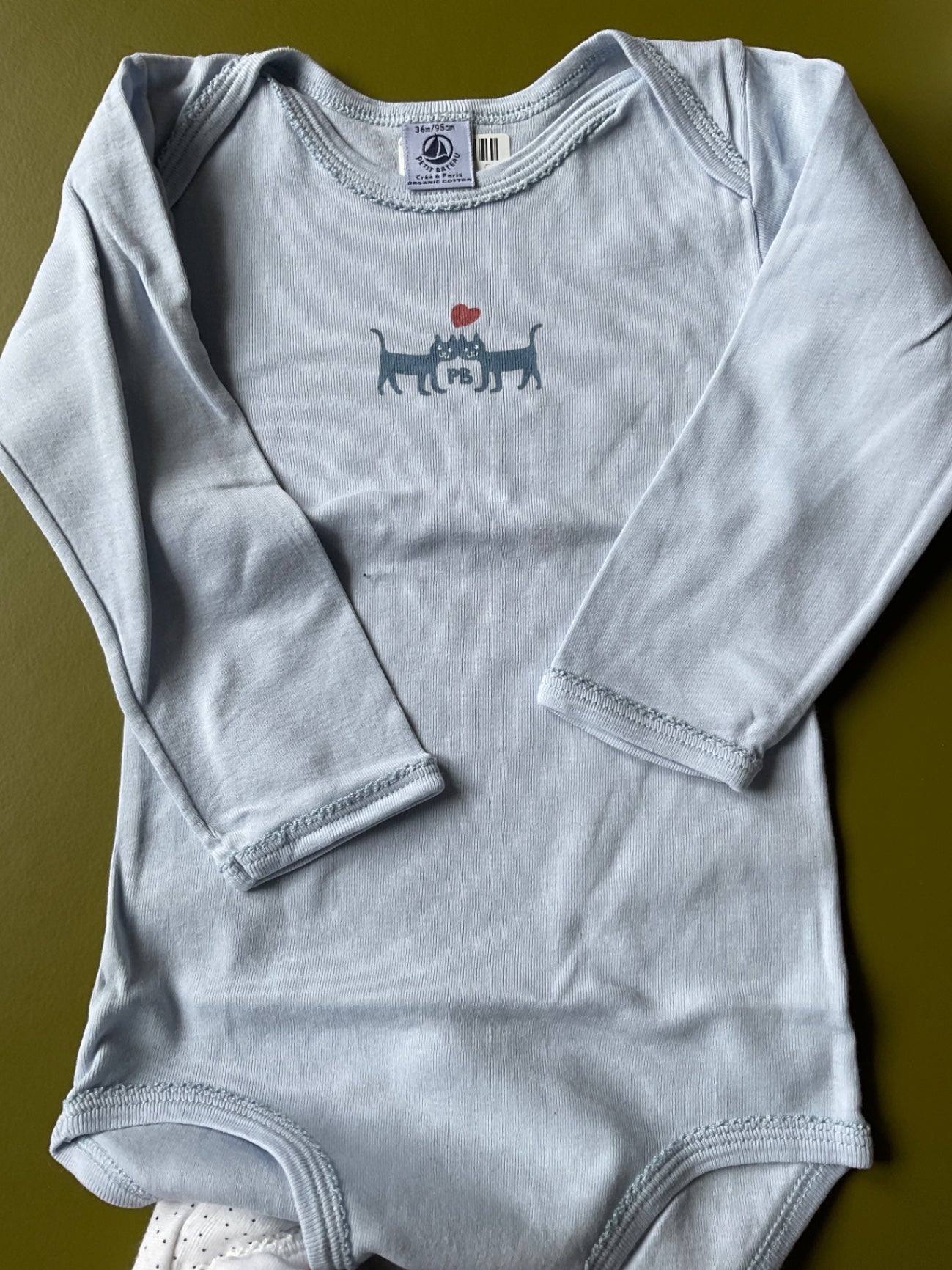 Petit Bateau Body Langarm  95 Hellblau Katze 🐈‍⬛