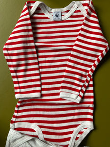 Petit Bateau Body Langarm  95 Rot und Weiß gestreift