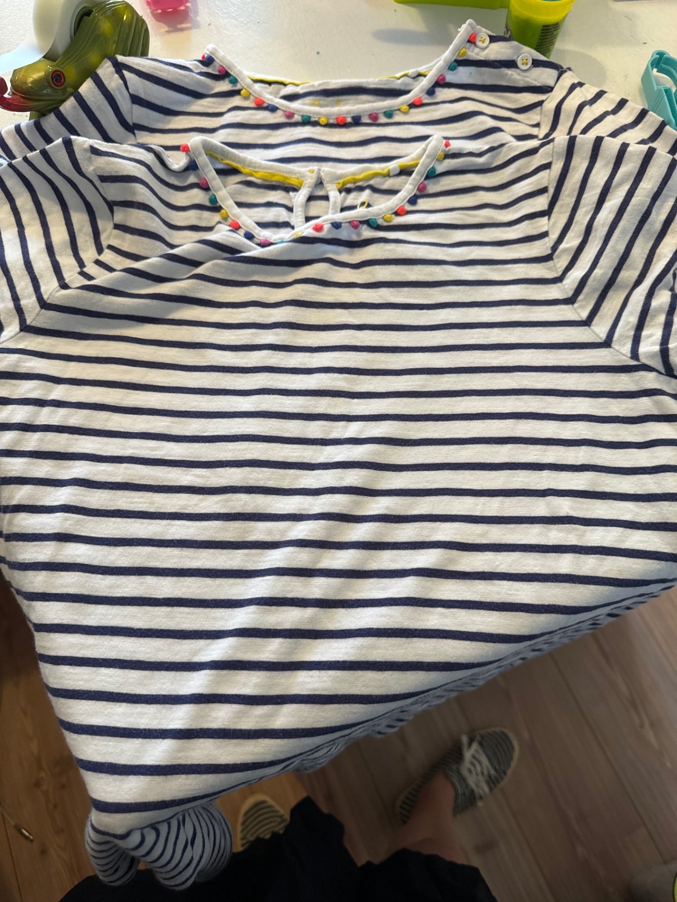 Boden  T-Shirt Pom pom  152 Weiß und Blau gestreift