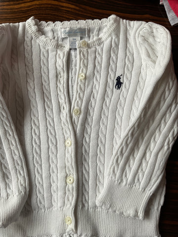 Ralph Lauren Strickjacke 86/92 Weiß / Zopfmuster