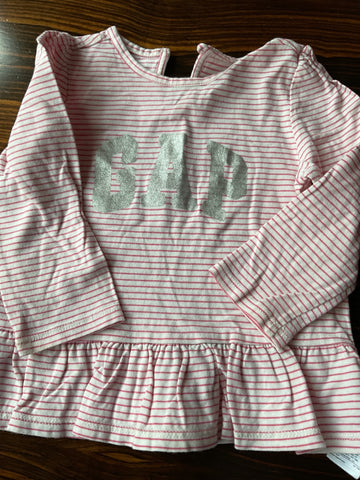 GAP Kleid Langarm  92 Rosa mit weißen und rosa Streifen