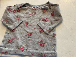 Baby Boden Langarmshirt 68 Grau / Blumenmuster