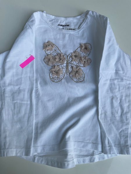 Mayoral Langarm Shirt 110 Weiß / Schmetterling