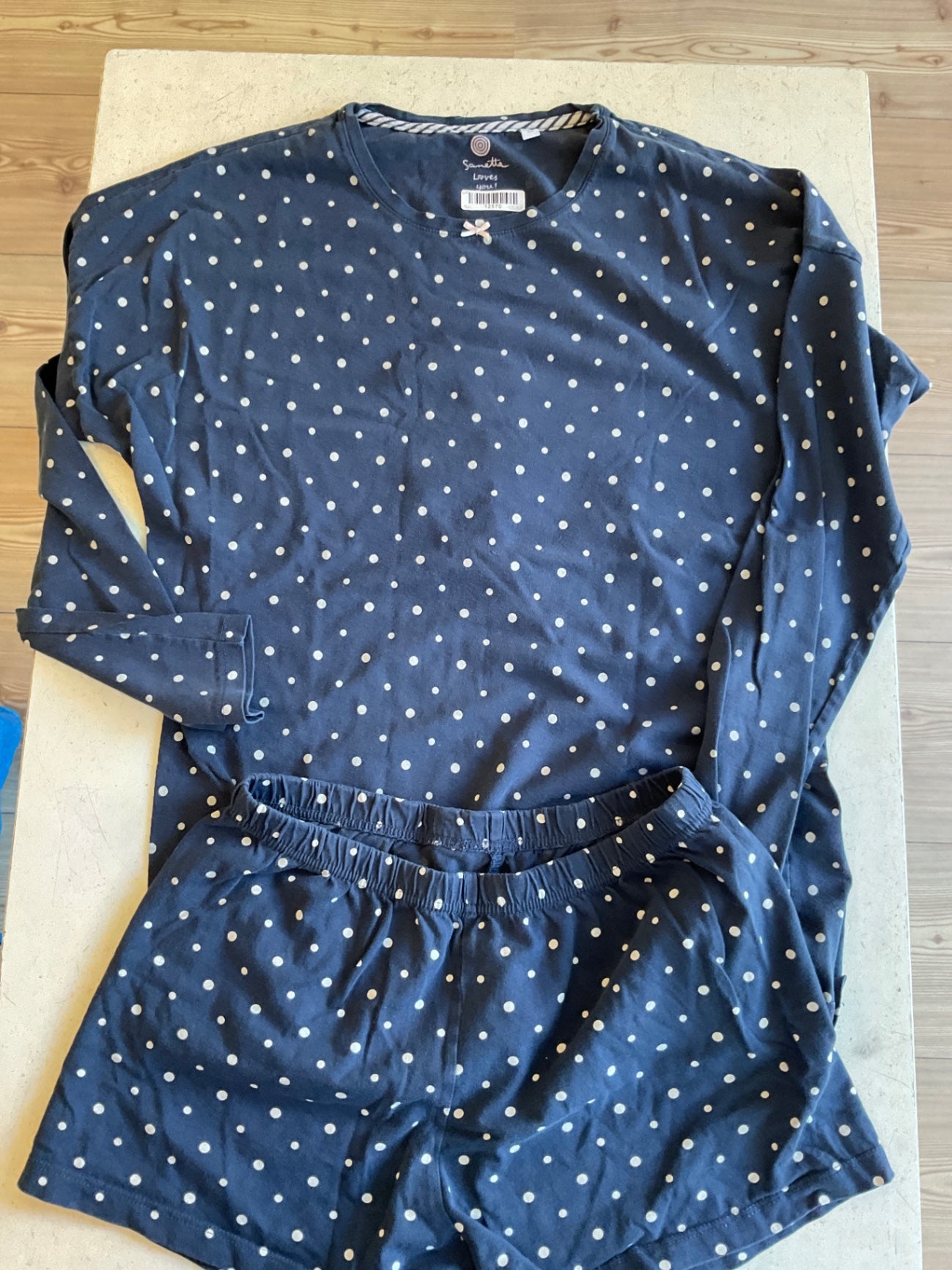 Sanetta Pyjama  164 Blau mit weißen Punkten