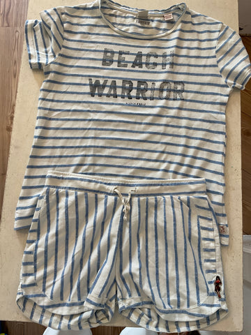 Beach Warriors T-Shirt & Short 2-teilg  - Strand 152 Weiß und Blau gestreift