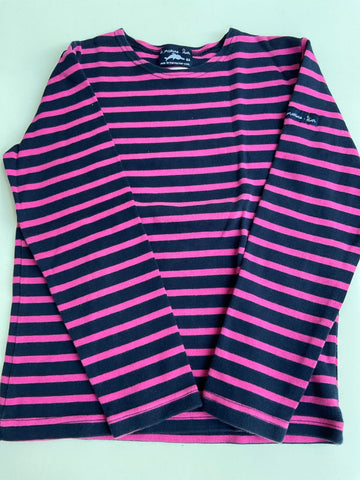 la marine hier Langarmshirt 140 Marineblau und Pink gestreift