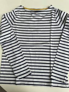 Boden  Langarmshirt 152 Weiß mit blauen Streifen