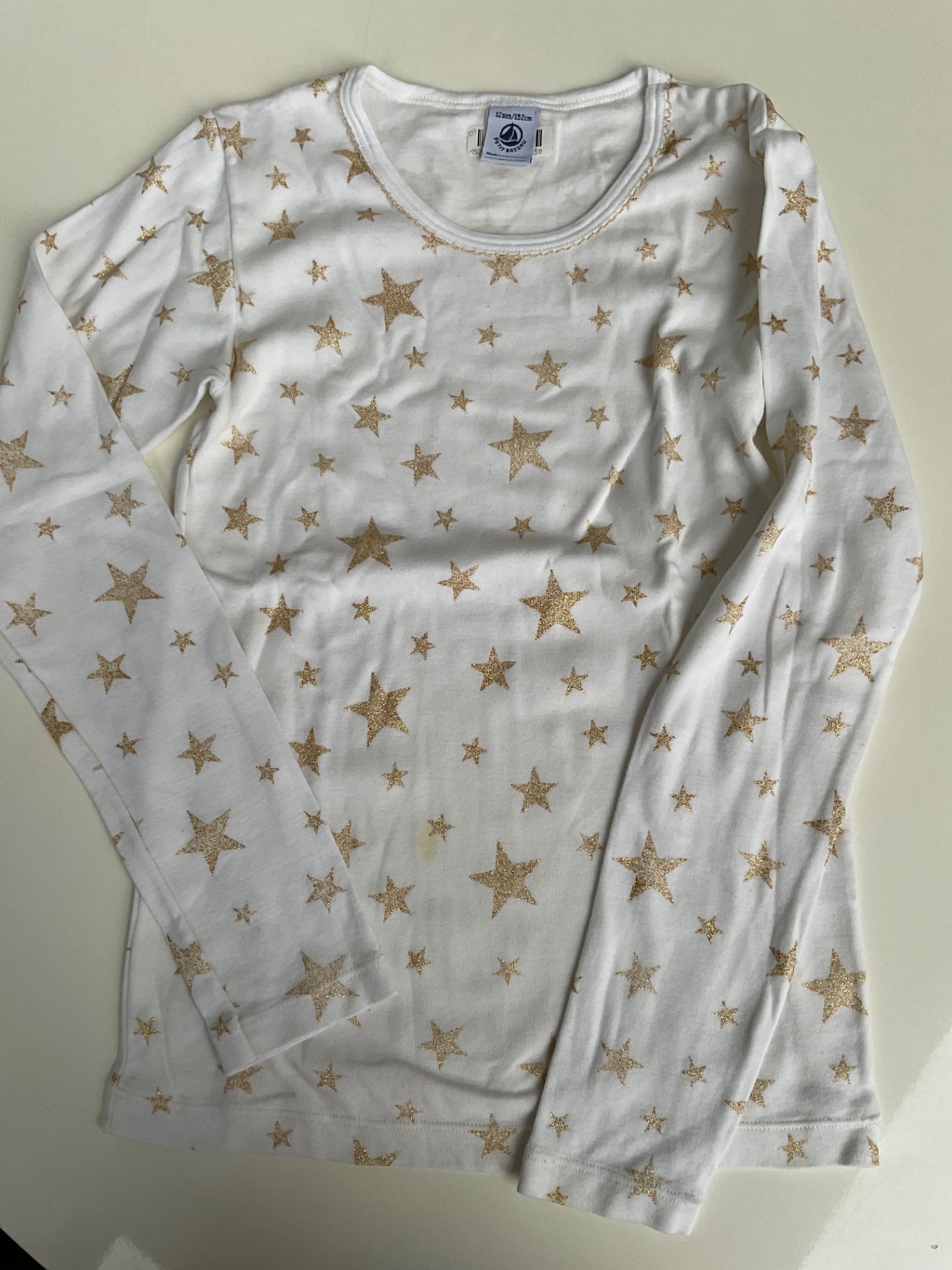 PETIT BATEAU  Langarmshirt 152 Weiß mit goldenen Sternen