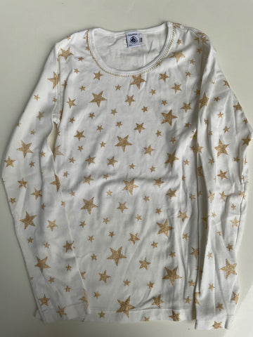 PETIT BATEAU  Langarmshirt 152 Weiß mit goldenen Sternen