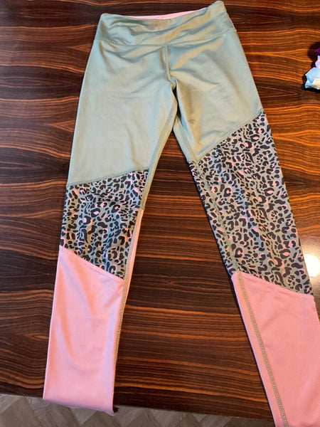 H&M Leggings 170 Grün, Rosa, Leopardenmuster