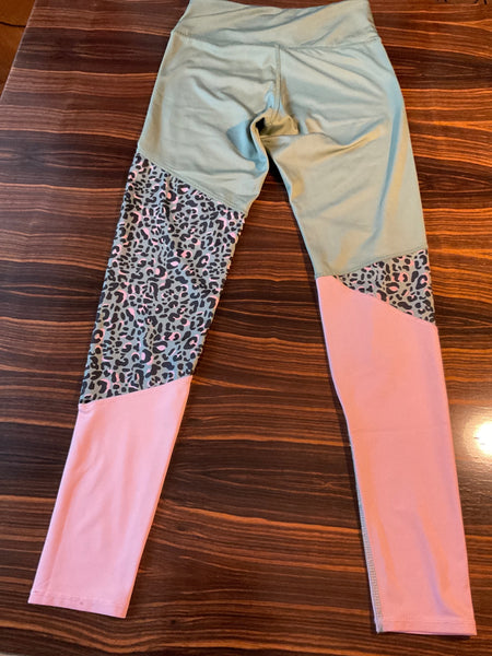 H&M Leggings 170 Grün, Rosa, Leopardenmuster