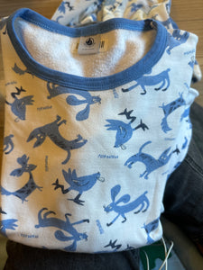 Petit Bateau Pyjama  140 Weiß mit blauem Muster