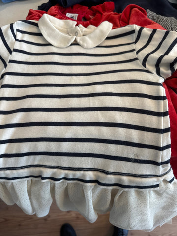 PETIT BATEAU  Kinderkleid 116 Weiß mit schwarzen Streifen