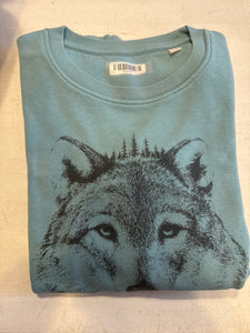 Unbekannt Sweatshirt *Wolf 134/140 Blau/Grün