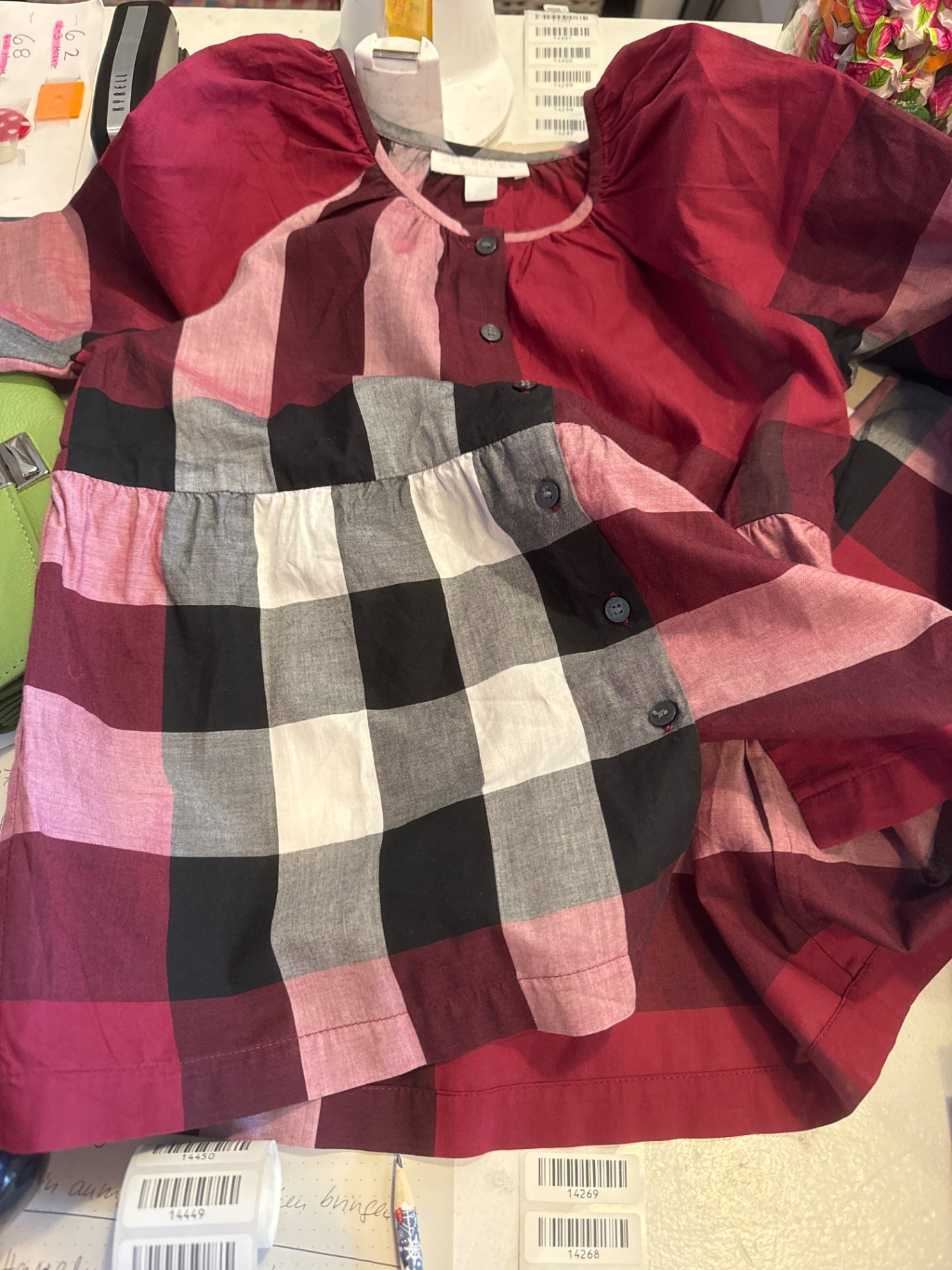 Burberry Bluse 140 Rot, Pink, Schwarz und Weiß