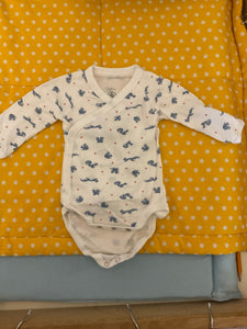 PETIT BATEAU Langarmbody 54 Weiß mit blauem Muster