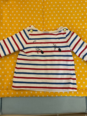 PETIT BATEAU Langarmshirt 60 Weiß mit roten und blauen Streifen