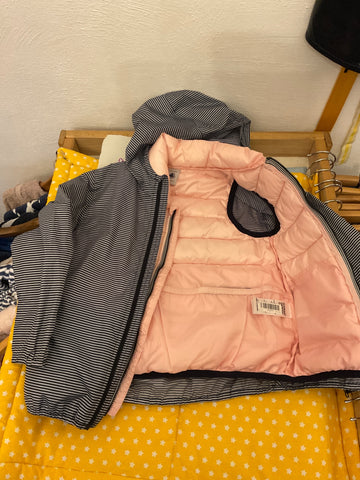 PETIT BATEAU Weste mit Regenjacke Set 110 Schwarz-Weiß gestreift mit rosa Innenfutter