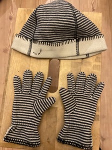 Petit Bateau Mütze und Handschuhe 49/51 Grau und Weiß gestreift